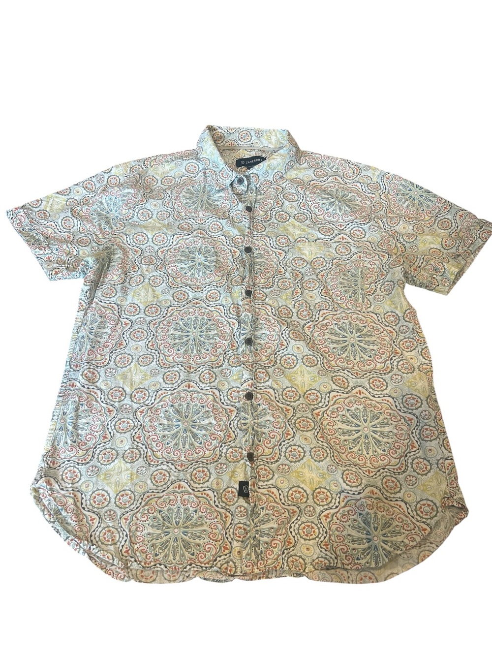 Zanerobe Men's XL Short Sleeve Button Up Boho Mosaic Medallion Shirt